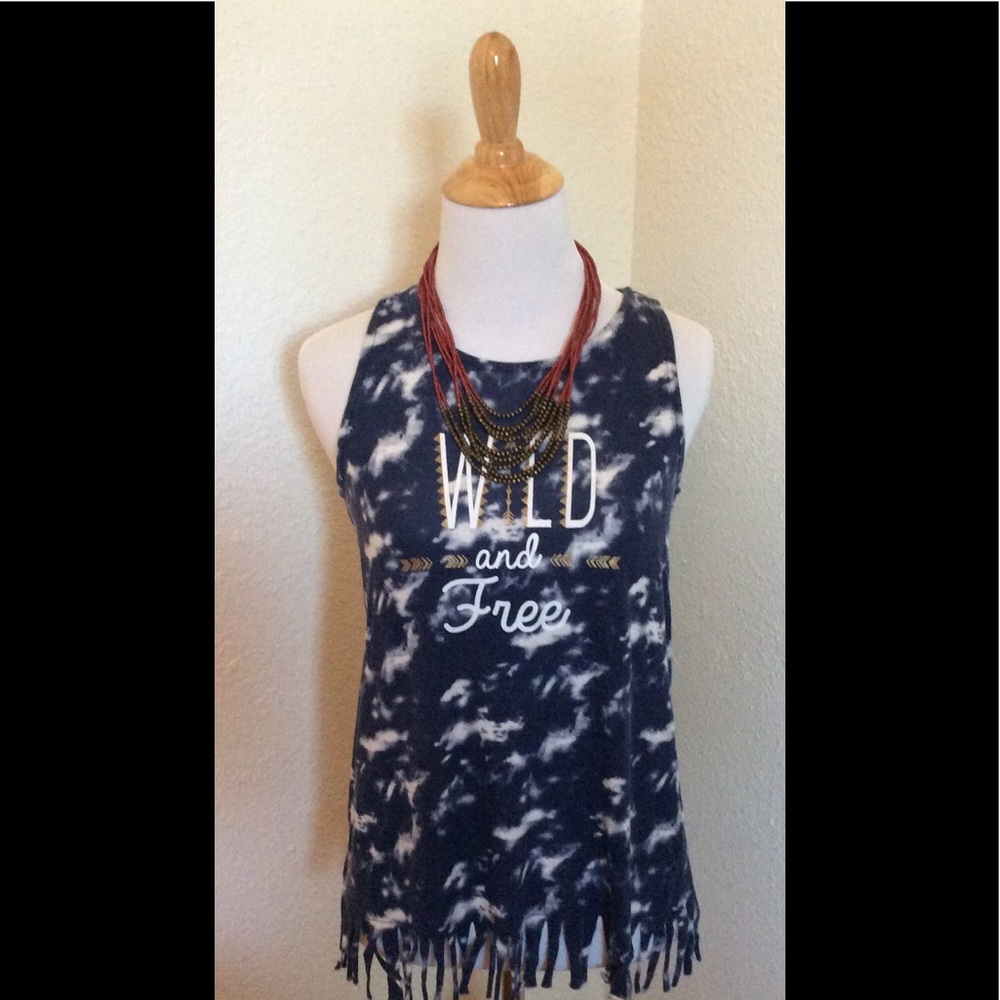 Wild & Free tank top/navy, white with gold