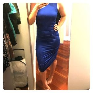 One shoulder body con midi dress