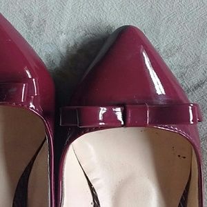 Red Wine Kitten Heel Bow shoes