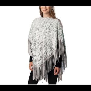 Sexy silver/white gray faux fur with suede fringe