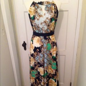 Yellow rose with deco background sleeveless maxi