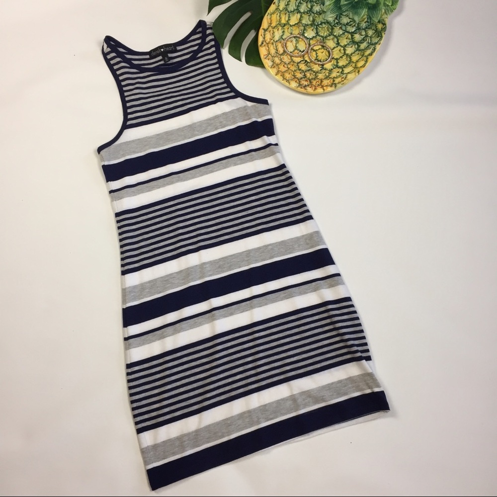 Navy blue white and gray striped summer dress SZ S