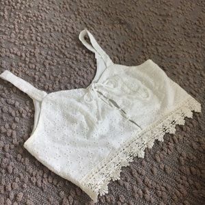 White Lace up Crop Top Festival