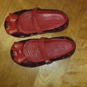 Red sparkle crocs
