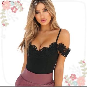 Off Shoulder Lace Black Bodysuit