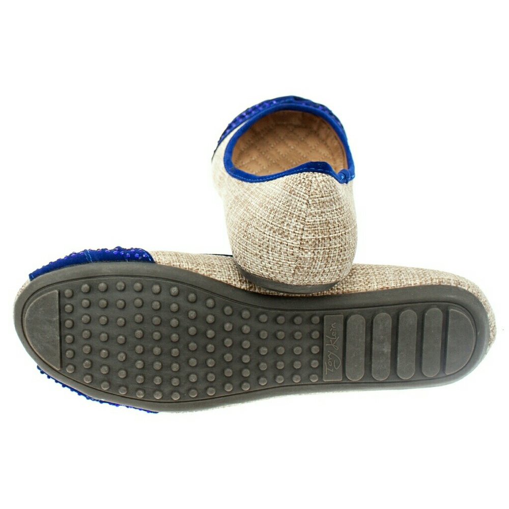 Women 'Curtsy' Fabric Flats, b-1406, Beige Blue - Picture 3 of 4
