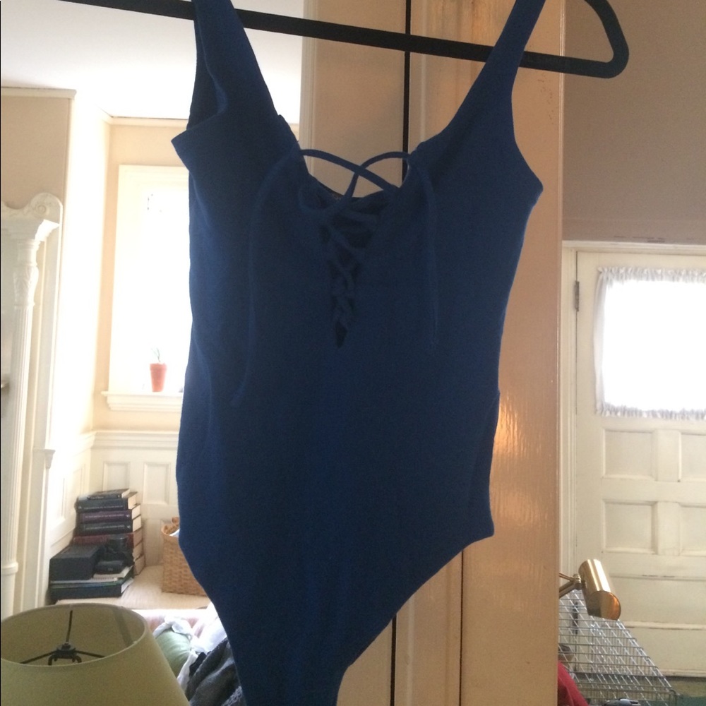 Blue lace up leotard