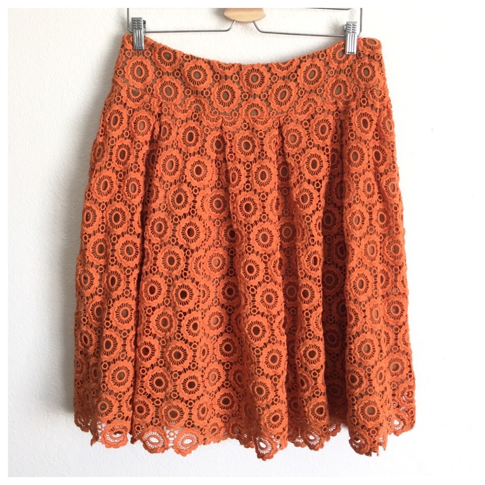 Moulinette Soeurs Orange Crochet Lace Midi Skirt
