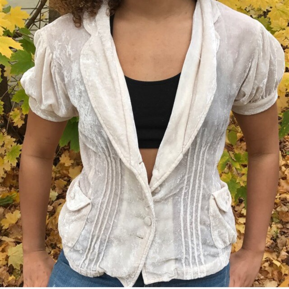 White velvet button down top