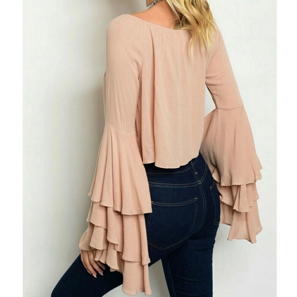 ❗️LAST ONE❗️Taupe Ruffled Bell Sleeve Top - Picture 2 of 3