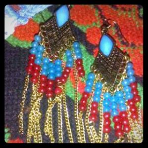 Moroccan beaded turquoise earrings