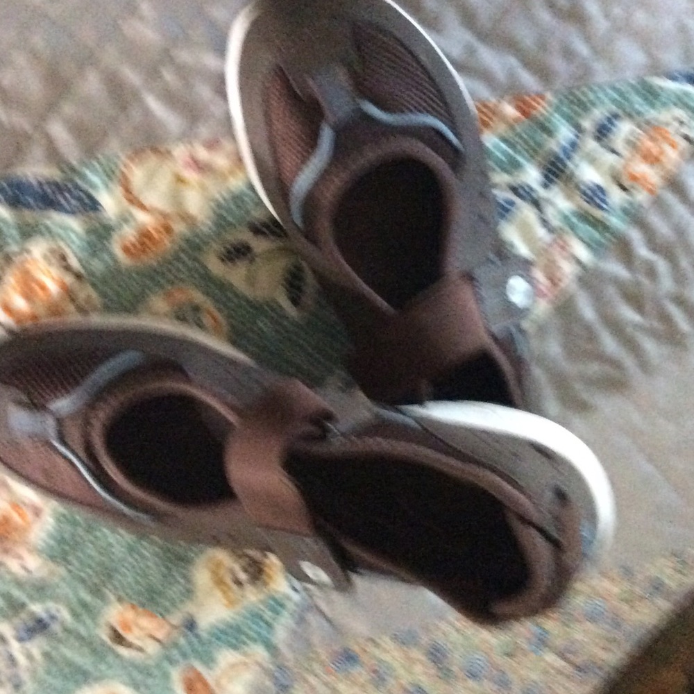 9.5 Ryka Mary Janes brown with blue trim.$15