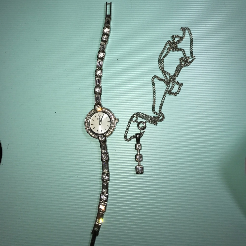 Bulova matching watch and necklace