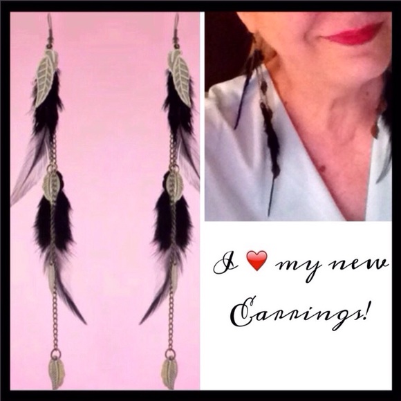 7" Long Feather Earrings - Picture 2 of 2