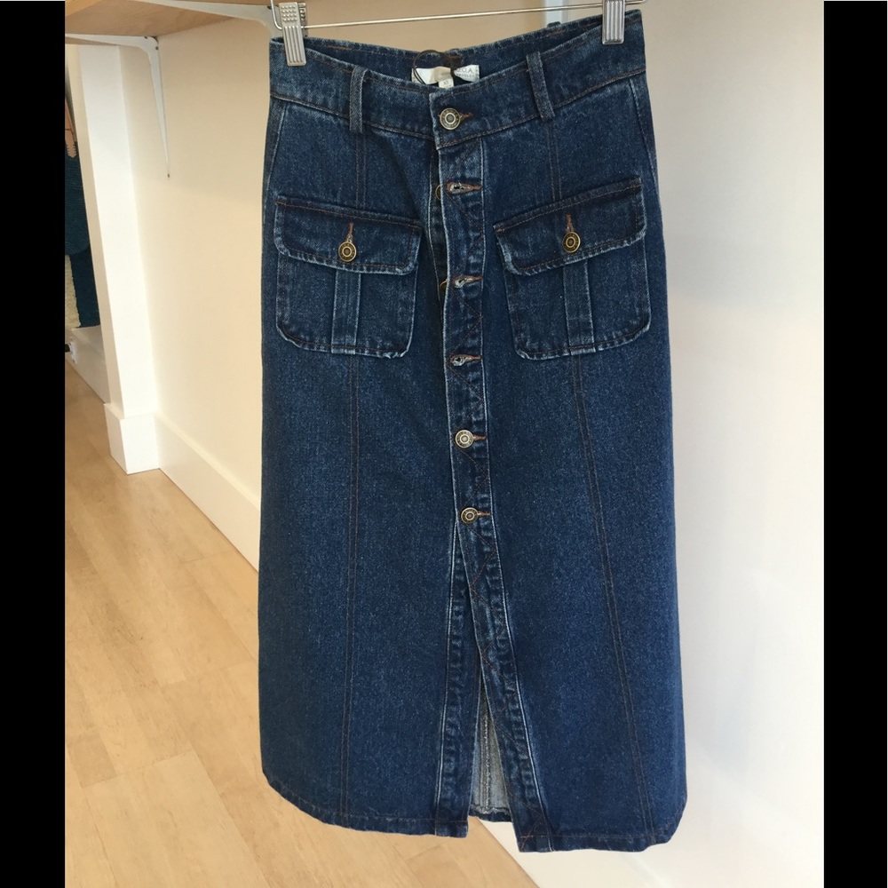 MIDI Denim Skirt with Buttons