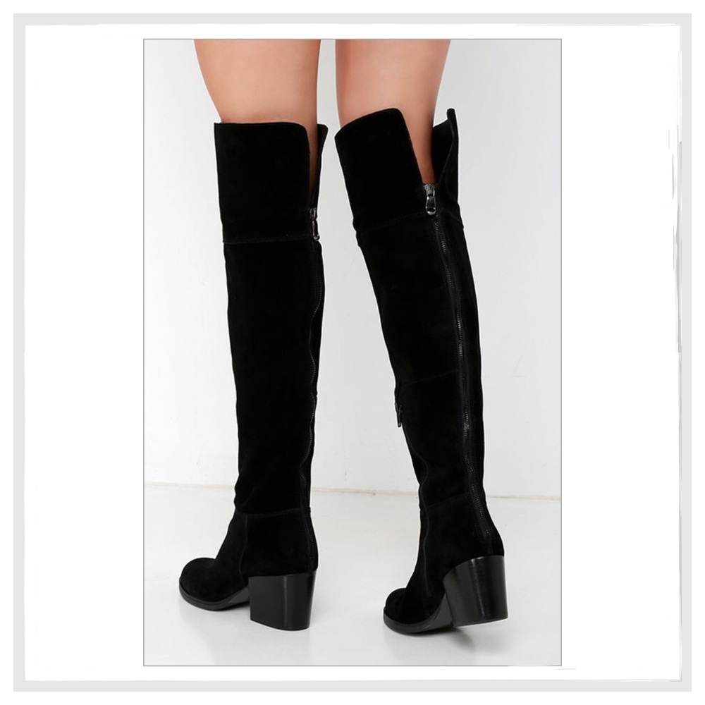 Steve Madden Black Suede Over The Knee Boots - Picture 5 of 7