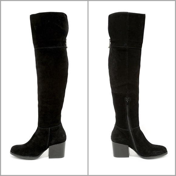 Steve Madden Black Suede Over The Knee Boots - Picture 2 of 7