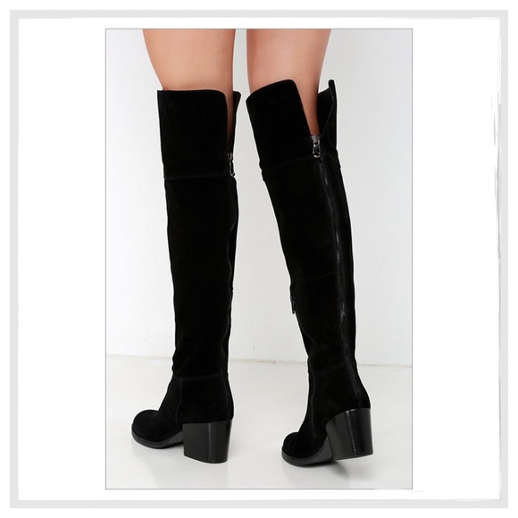 Steve Madden Black Suede Over The Knee Boots - Picture 5 of 7