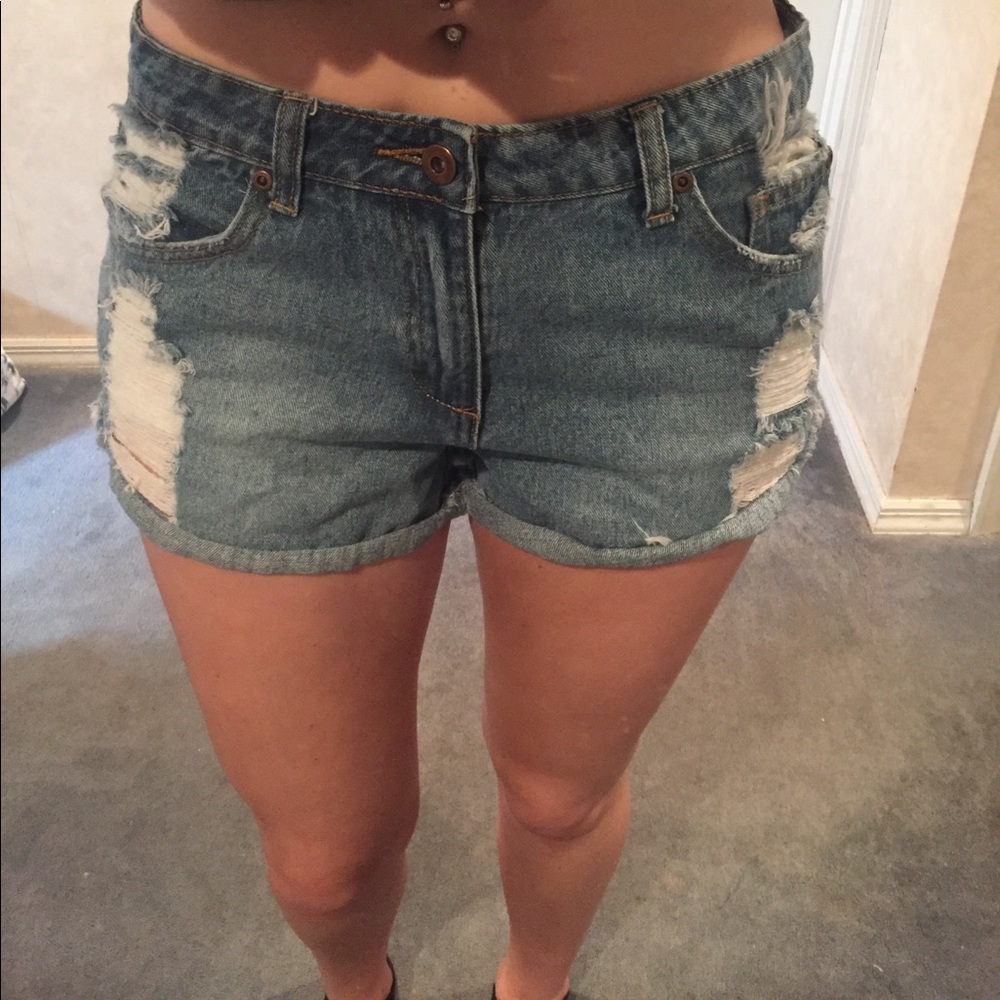 Distressed jean shorts