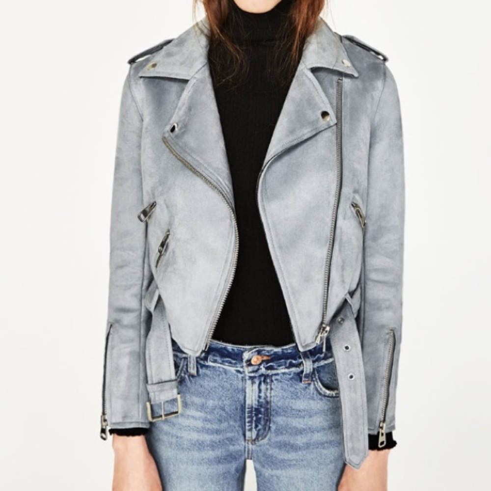 NEW 💙 Zara _ Blue Suede Effect Jacket