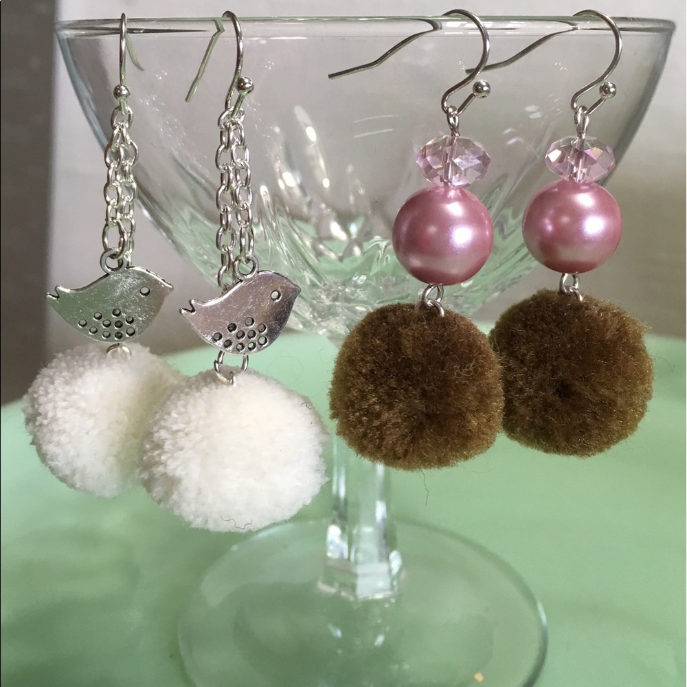 Pick a pair! Cutest pompom silver earwires earring