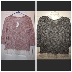 2 LOFT Lace Trimmed Sweater