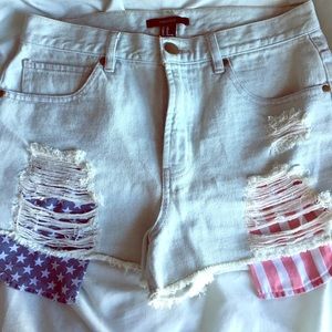 Denim American flag shorts