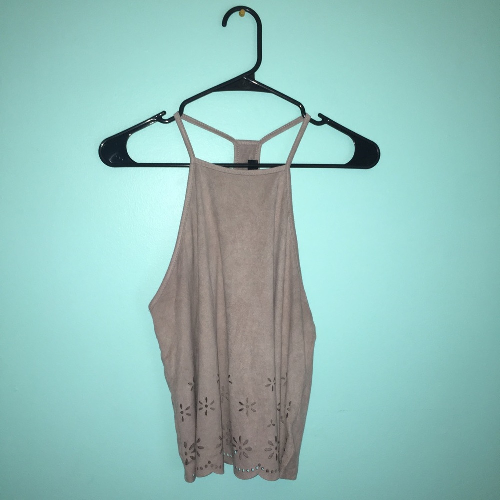 Suede halter top with flower cut outs🌸