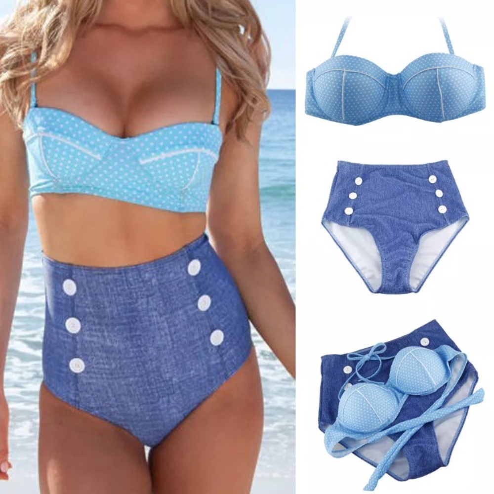 🎀CLOSET CLOSING! Blue High Waisted Bikini Set