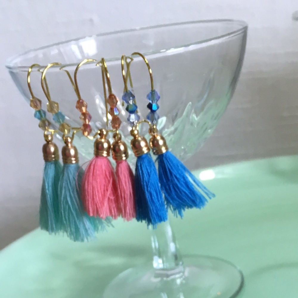 Pick a color earrings sparkly crystal tassels gold