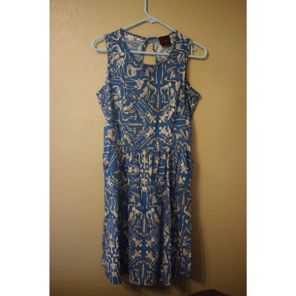 Large pin up style blue animal bones dress