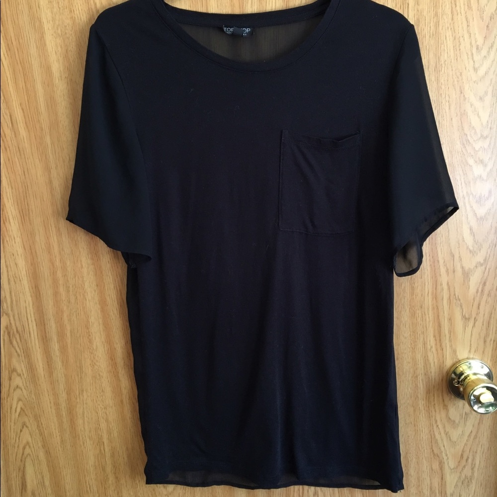TopShop: Black Sheer Back Shirt with Pocket