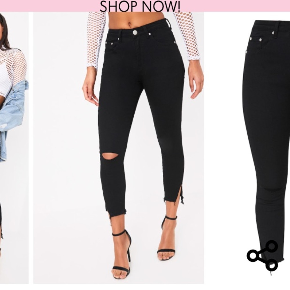 Black Split Hem Detail Slim Jean