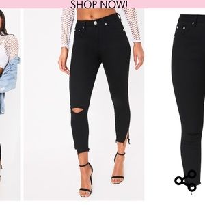 Black Split Hem Detail Slim Jean