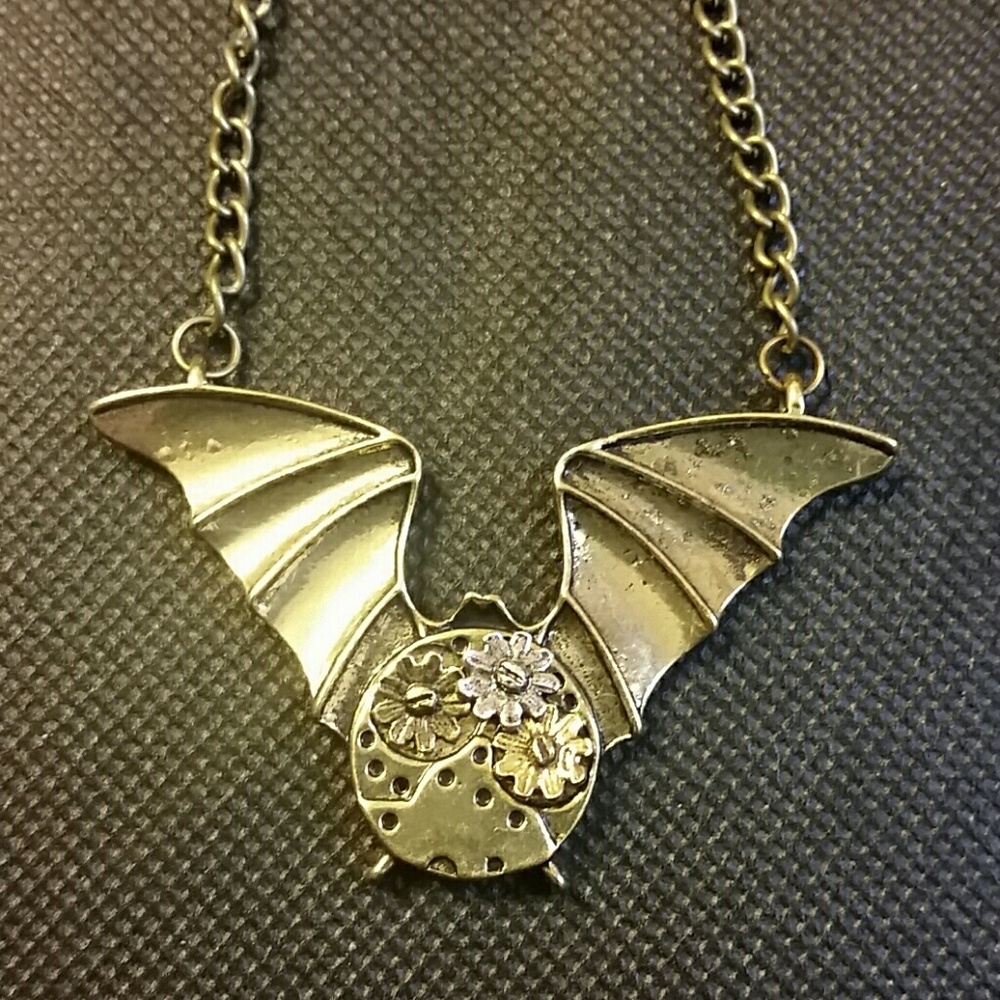 Steampunk golden bat necklace