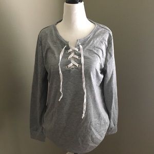 Grey Lace Up Front Sweatshirt