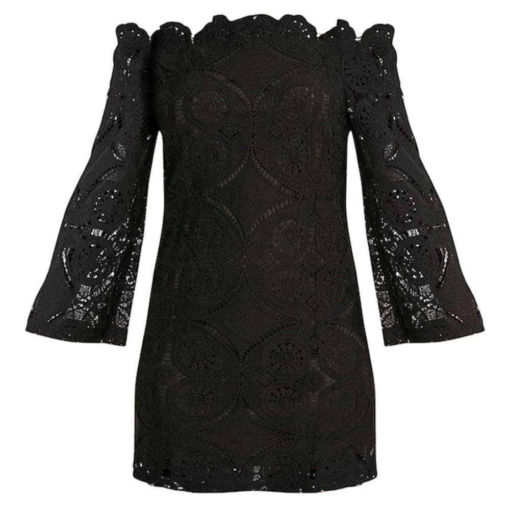 Black Bardot Lace Swing Dress