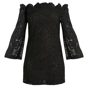 Black Bardot Lace Swing Dress