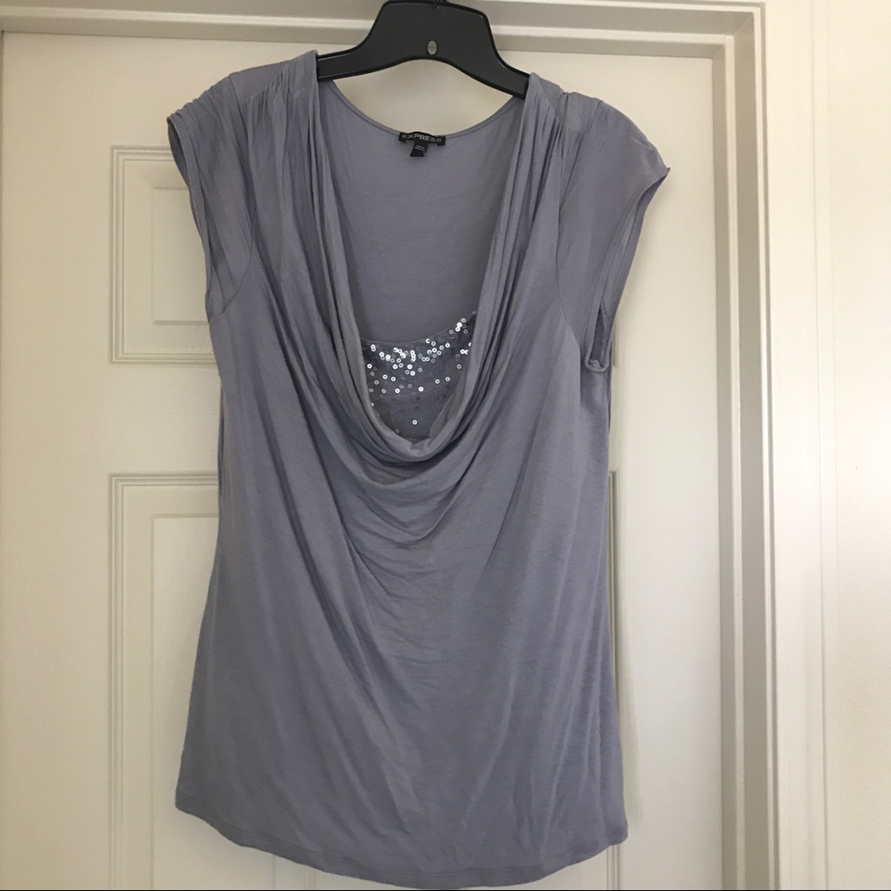 Gray drop neck sequin express t shirt