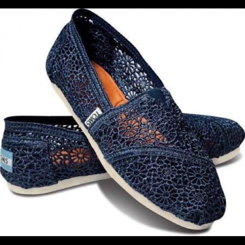 Toms Navy Lace Crochet Flats