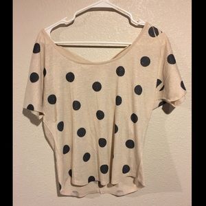Charlotte Russe Tan and Grey Polka Dot Top