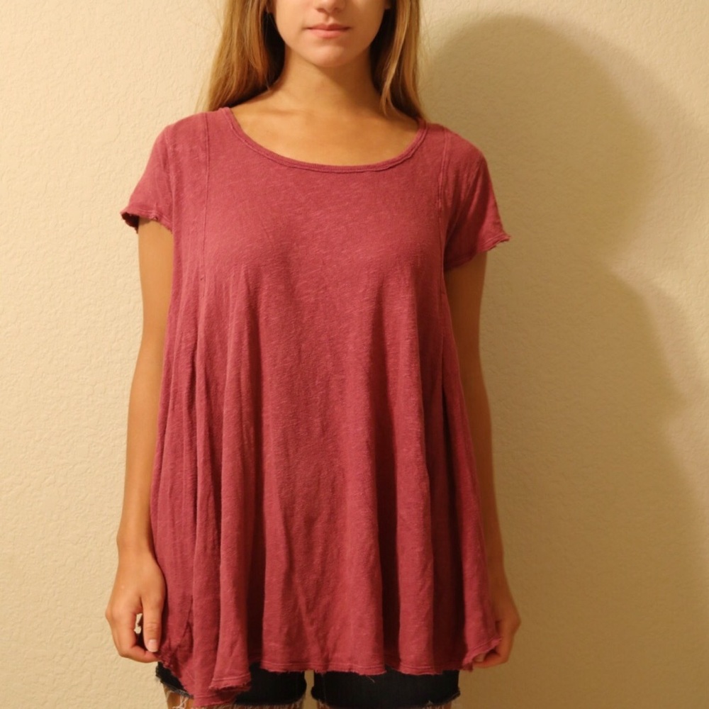 Free People Tattered, Flowy Tunic Top—keyhole back