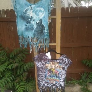 Women's shredded tie dye shirts