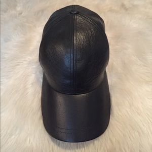 Black genuine leather baseball cap