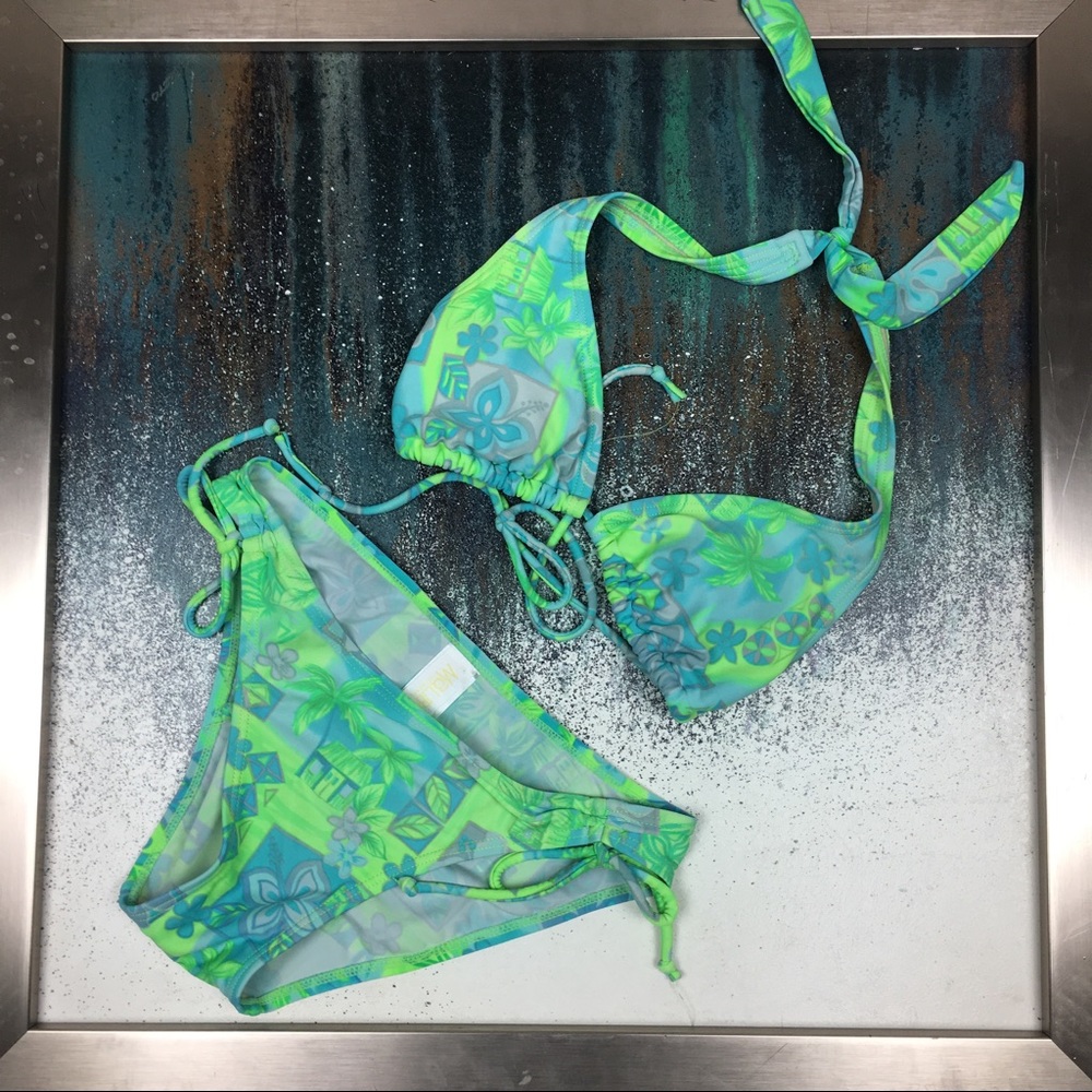 Malibu green floral print Hawaii bikini size S GUC