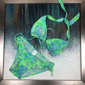 Malibu green floral print Hawaii bikini size S GUC