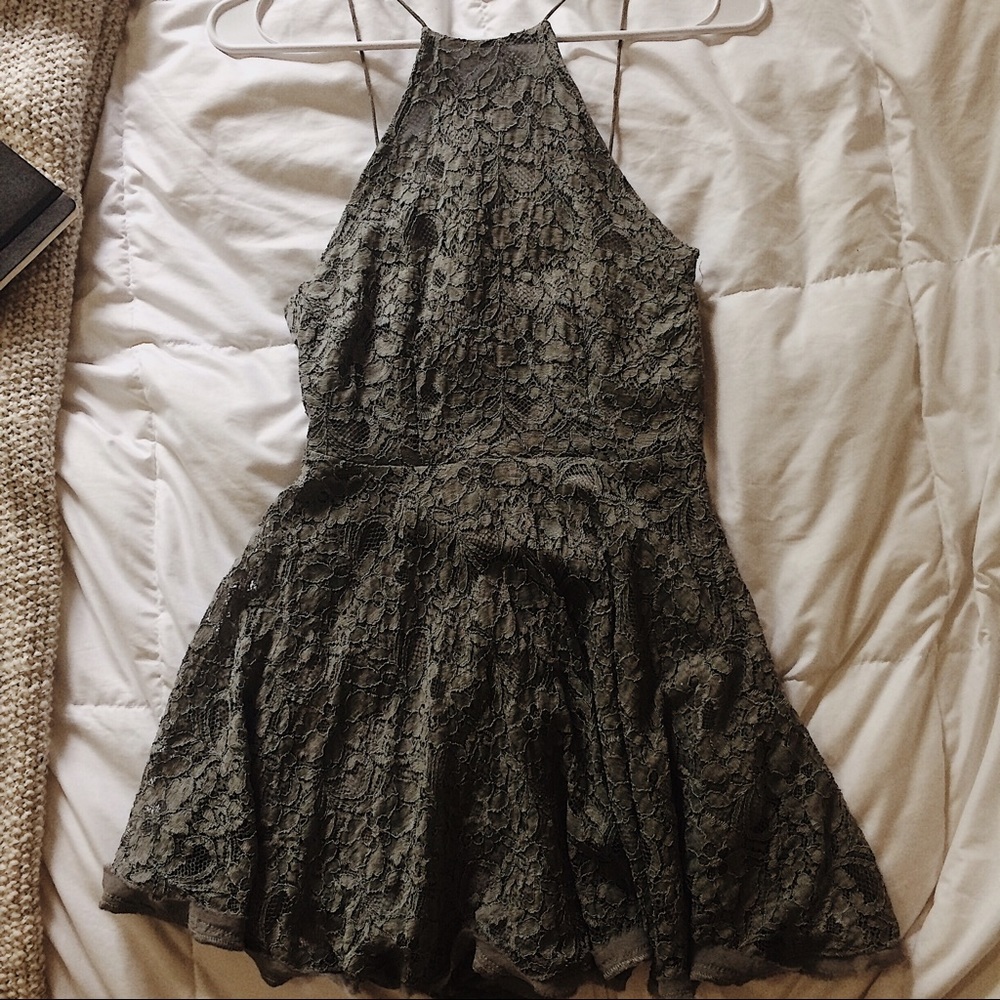 UO Grey Lace Halter Dress