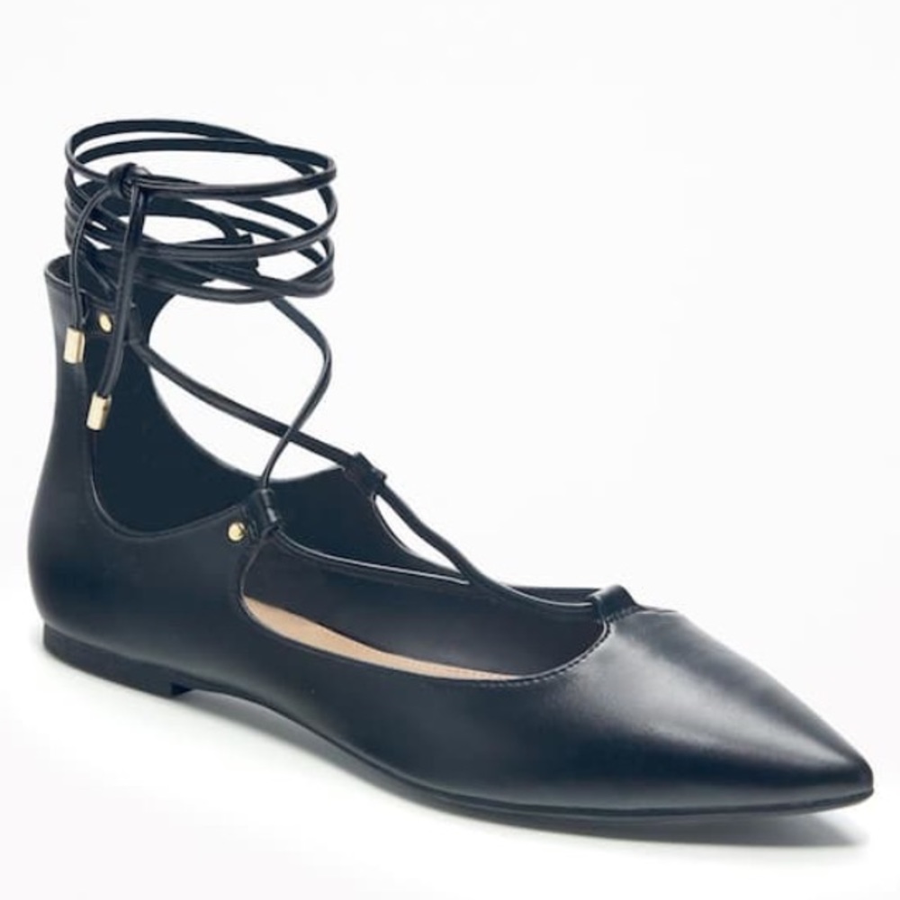 Pointed-Toe Lace-Up Flats EUC