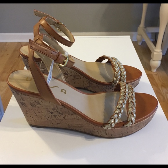 Unisa Shoes - Brown Wedge Heels with Ankle Strap