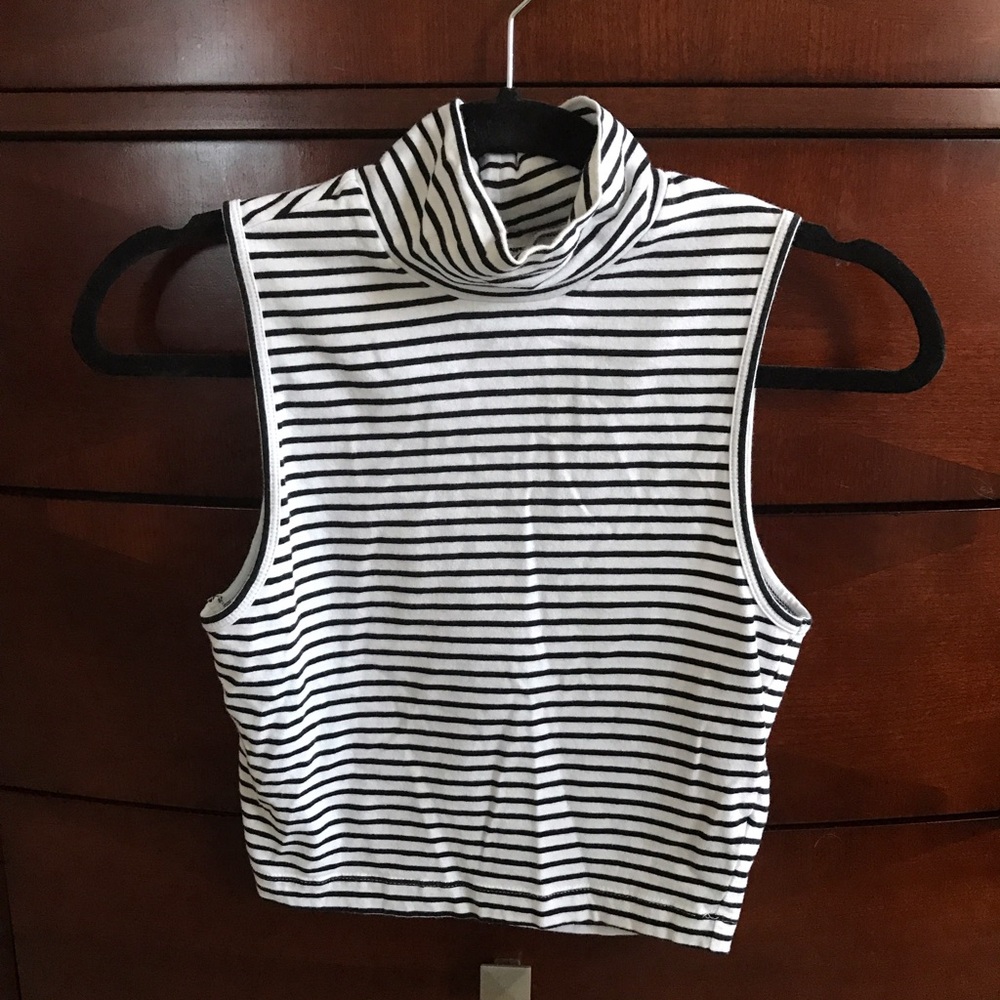 Express Mock Neck Stripe Crop Top